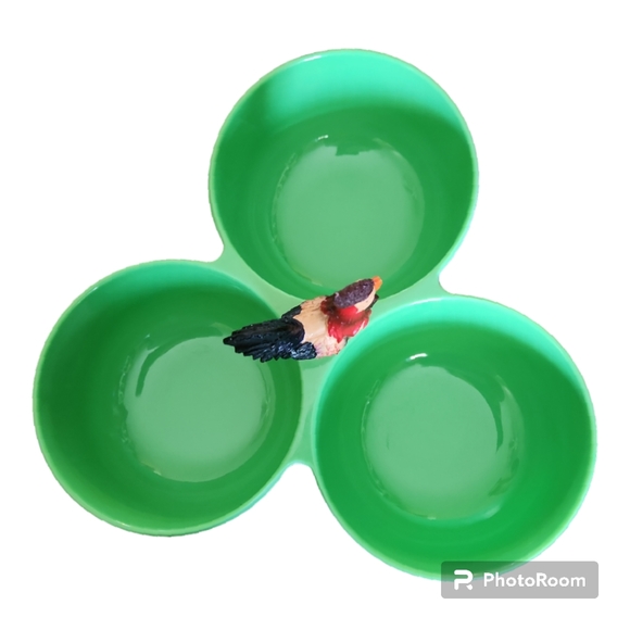 Vintage 3 Section Green Rooster Condiment Melamine Serving Bowl - Picture 2 of 7